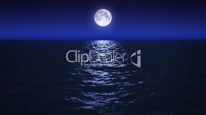 Full moon at night in the ocean