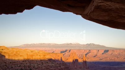 (1132) Mesa Arch Canyonlands Sunset Full Moon Over Utah Mountains