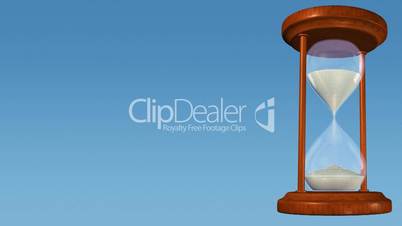 Rotating hourglass on blue background.