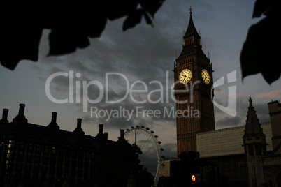 London: Big Ben und London Eye, Abendstimmung
