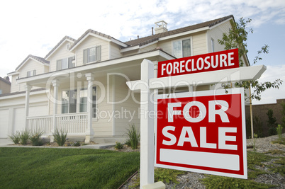Foreclosure Home For Sale Sign and House