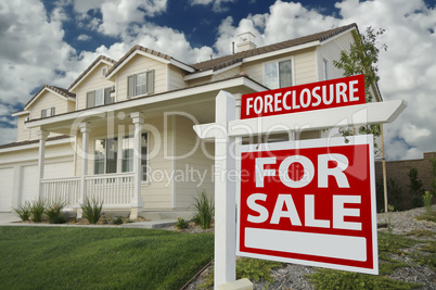 Foreclosure Home For Sale Real Estate Sign and House