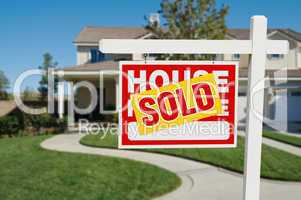 Sold Home for Sale Real Estate Sign and House