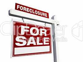 Red Foreclosure Real Estate Sign on White.