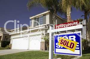 Blue Foreclosure For Sale Real Estate Sign and House