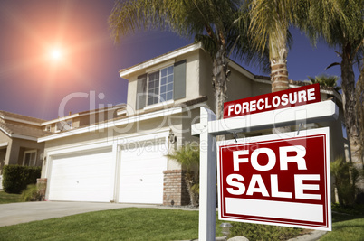 Red Foreclosure For Sale Real Estate Sign and House