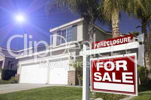 Red Foreclosure For Sale Real Estate Sign and House