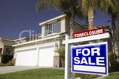 Blue Foreclosure For Sale Real Estate Sign and House