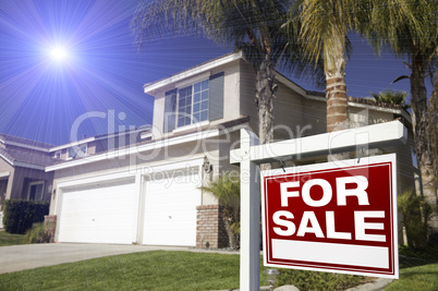 Red For Sale Real Estate Sign and House