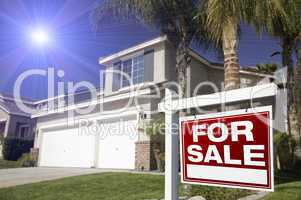 Red For Sale Real Estate Sign and House