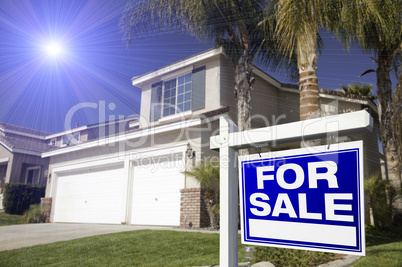 Blue For Sale Real Estate Sign and House