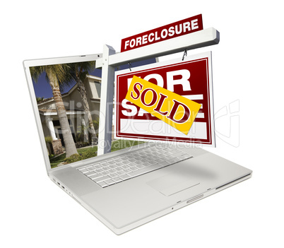 Sold Foreclosure Home for Sale Real Estate Sign Laptop