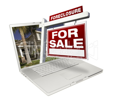 Foreclosure Home for Sale Real Estate Sign & Laptop