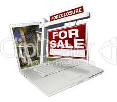 Foreclosure Home for Sale Real Estate Sign & Laptop
