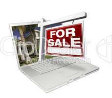 Home for Sale Sign & New House on Laptop