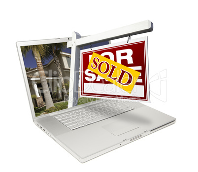 Sold Home for Sale Sign & New House Laptop
