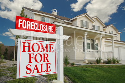 Foreclosure Home For Sale Sign and House