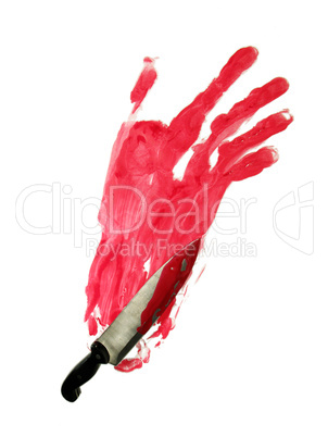 Bloody hand-print and knife