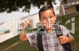 Happy Young Hispanic Boy Ready for School