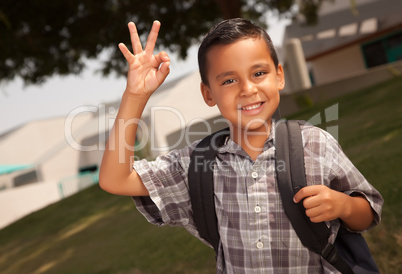 Happy Young Hispanic Boy Ready for School