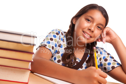 Pretty Smiling Hispanic Girl Studying