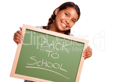 Pretty Hispanic Girl Holding Chalkboard with Back To School