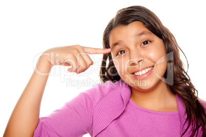 Pretty Hispanic Girl Pointing to Her Head