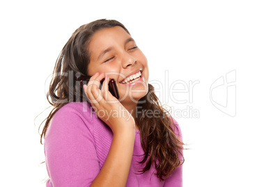 Happy Pretty Hispanic Girl On Cell Phone