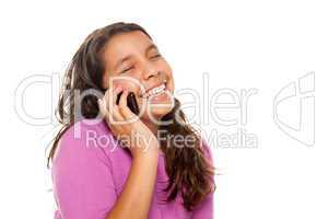 Happy Pretty Hispanic Girl On Cell Phone