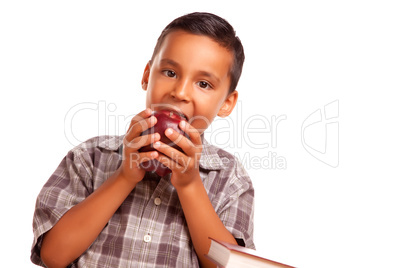 Adorable Hispanic Boy Eating a Large Red Apple