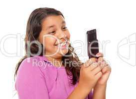 Happy Pretty Hispanic Girl On Cell Phone