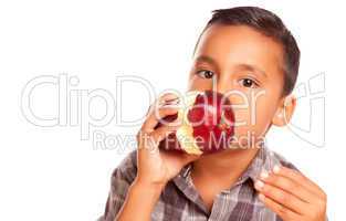 Adorable Hispanic Boy Eating a Large Red Apple