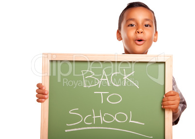 Cute Hispanic Boy Holding Chalkboard with Back to School