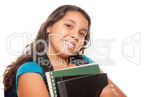 Pretty Hispanic Girl with Books and Backpack