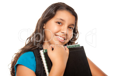 Pretty Hispanic Girl with Books and Backpack
