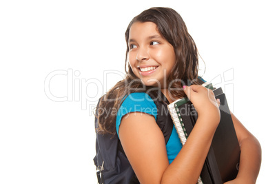 Pretty Hispanic Girl with Books and Backpack