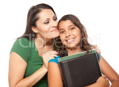 Proud Hispanic Mother and Daughter Ready for School