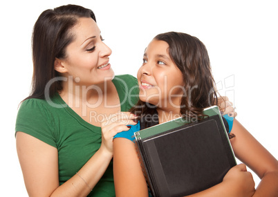 Hispanic Mother and Daughter Ready for School