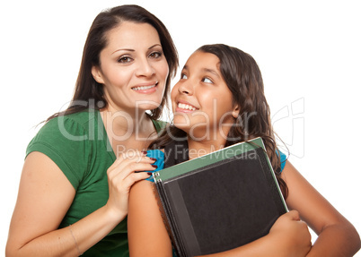 Proud Hispanic Mother and Daughter Ready for School