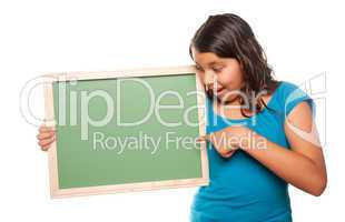 Pretty Hispanic Girl Holding Blank Chalkboard