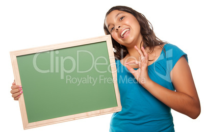 Pretty Hispanic Girl Holding Blank Chalkboard