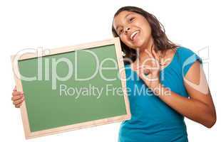 Pretty Hispanic Girl Holding Blank Chalkboard
