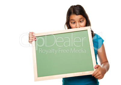 Pretty Hispanic Girl Holding Blank Chalkboard