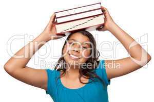 Pretty Hispanic Girl with Books on Her Head