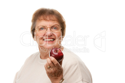 Attractive Senior Woman with Red Apple.