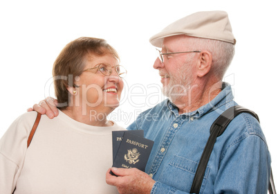 Happy Senior Couple with Passports and Bags