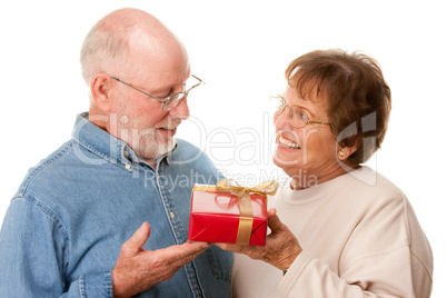 Happy Senior Couple with Gift