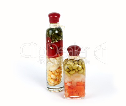 glass bottle with vegetables
