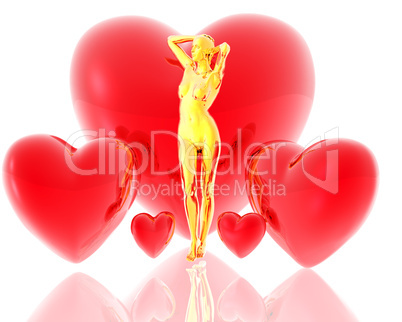 Goldene Statue mit roten Herzen