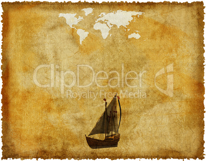 Antike Mappe mit Schiff